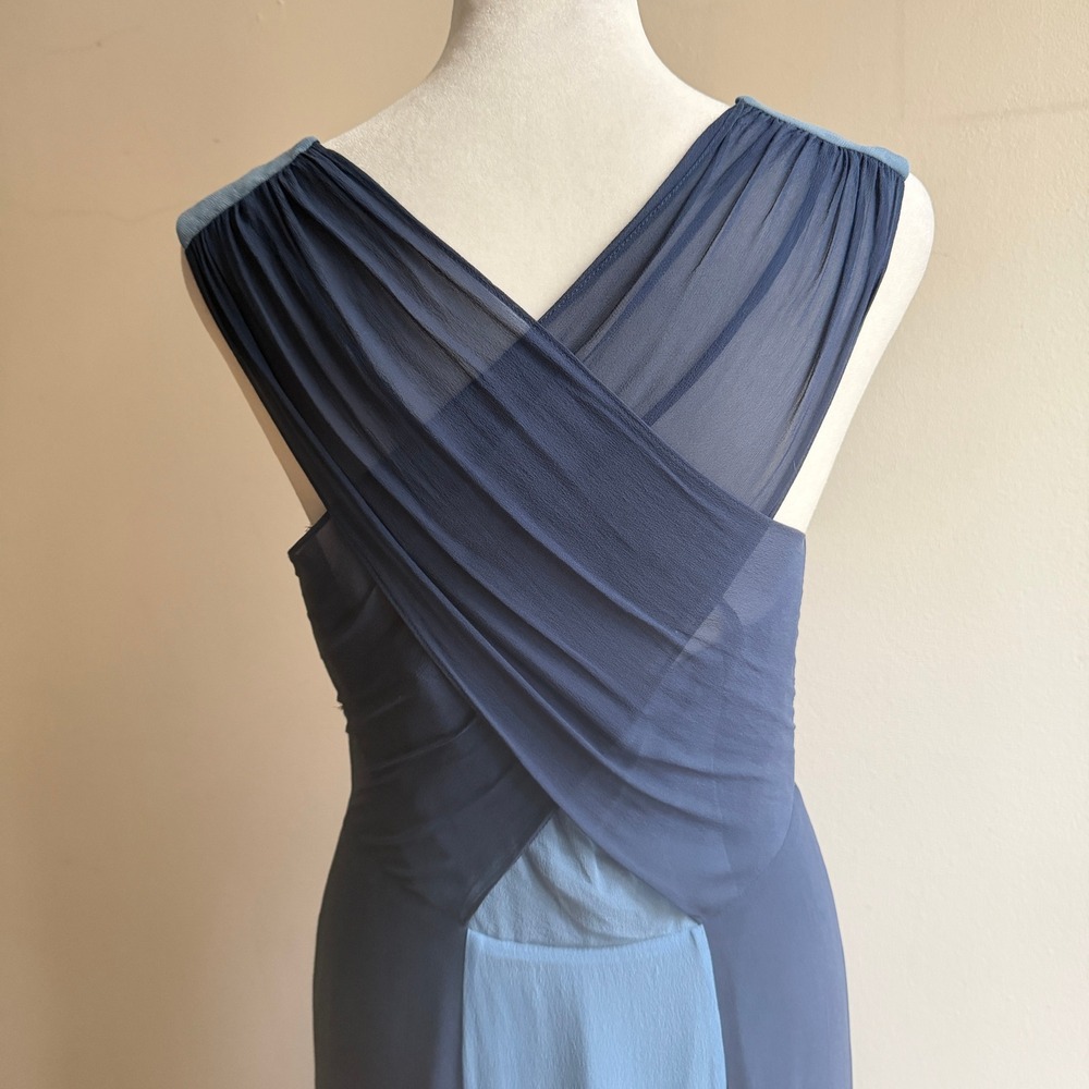 Reiss Colorblock Chiffon Maxi Dress Crisscross Back Blue Size 6 Excellent - Picture 5 of 9